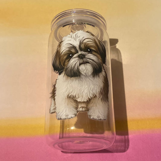 🐾✨ Fluffy Shih-Tzu Plastic Can Tumbler ✨🐾