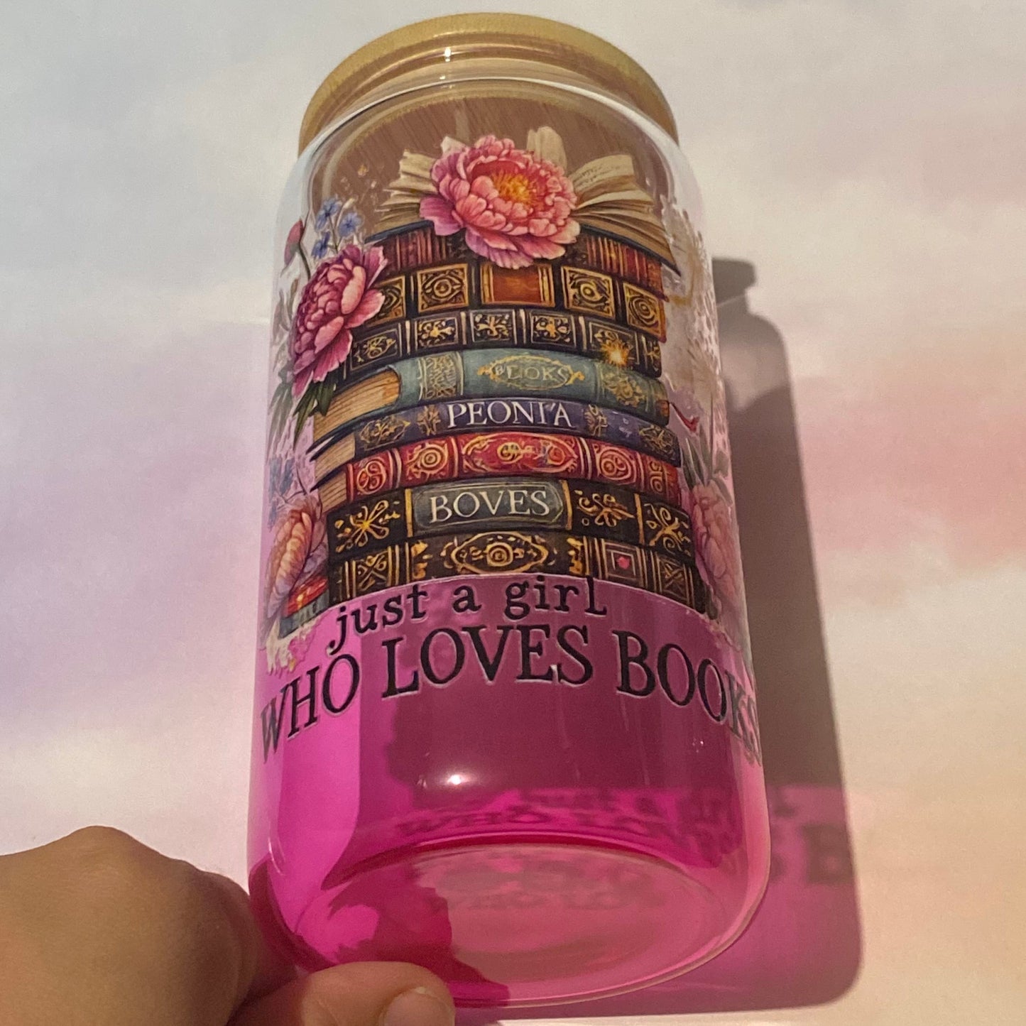 📚🌸✨ Bookish Bloom Ombré Glass Can Tumbler ✨🌸📚