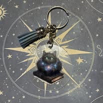 📖 Celestial Scholar Cat Keychain 🌌🐾
