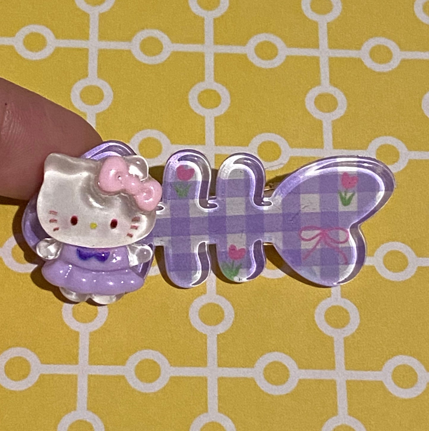 💜 Lavender Gingham Hello Kitty Clip