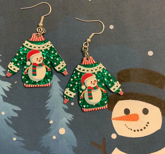 🎄 Frosty Snowman Sweater Party Earrings ⛄✨