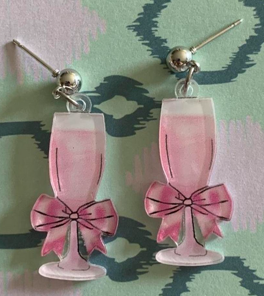 🥂 Blushing Bow Champagne Earrings 🎀✨