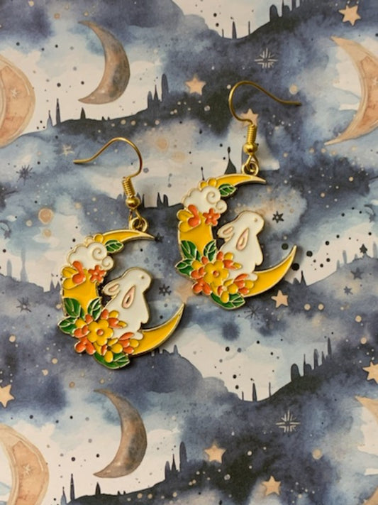 🌙🐰 Moon Bunny Garden Earrings ✨