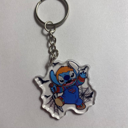 🧸🔪 Chucky Stitch Keychain – “Good Guy Gone Galactic”