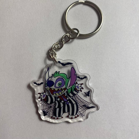 💚🦇 Beetlejuice Stitch Keychain – “It’s Showtime!”