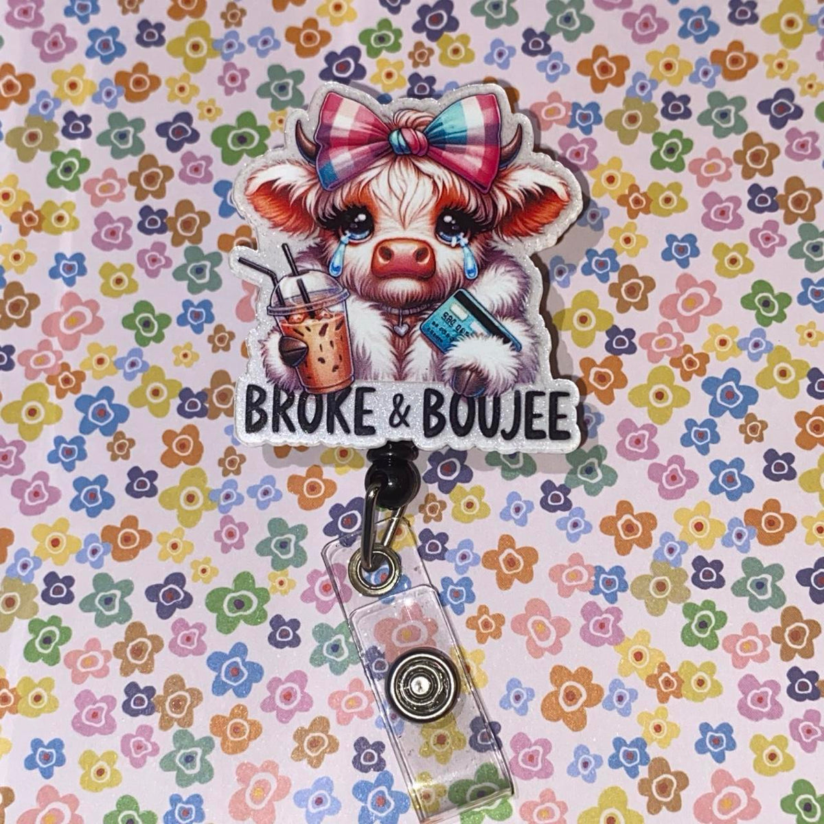 🎀 Broke & Boujee Cow Badge Reel ☕💳