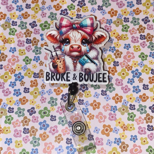 🎀 Broke & Boujee Cow Badge Reel ☕💳