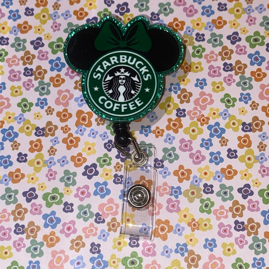 ☕ Green Coffee Mouse Badge Reel 🎀💚