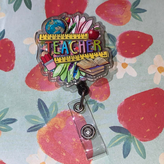 🍎 Colorful Teacher Essentials Badge Reel 📚✨