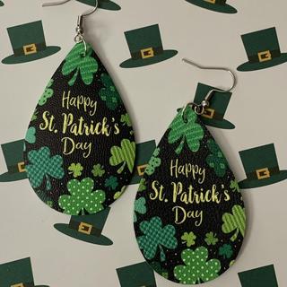 ☘️✨ Lucky Faux Leather Teardrop Earrings 💚🍀